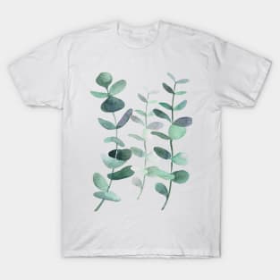 Watercolor, eucalyptus, leaves, botanical, painting, green T-Shirt